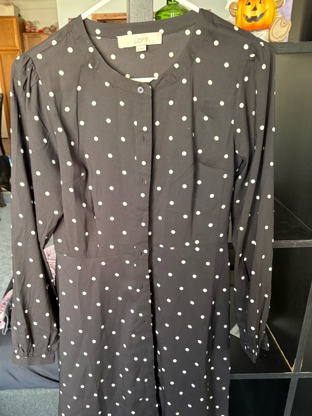 LOFT Black Dress with White Polka Dots